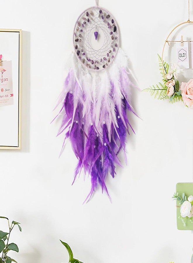 SOYUZU Purple Dream Catcher Wall Decor Feather Dream Catchers with Crystal Pendant Handmade Dreamcatcher Wall Hanging Ornament for Bedroom Living Room Home Decor - Image 4
